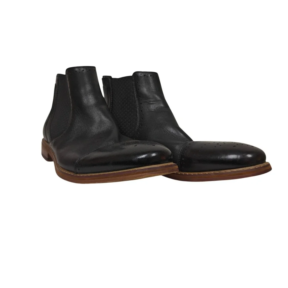 Stacy Adams Mens Black Leather Cap Toe Chelsea Brogue Boots 25129-001 Size 10.5M